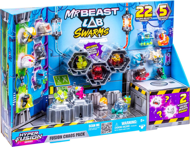 Afbeelding laden in galerijviewer, Moose toys mrbeast lab swarms - hyper fusion serie chaos xl pack - 22 swarms microbeesten, 5 fusion caps 22 stickers
