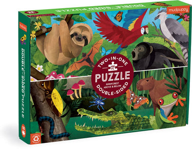 Mudpuppy dubbelzijdige puzzel - regenwoud vanboven en vanonder - 55x42cm - 100 stukjes - 6 jaar