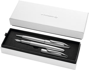 Pelikan jazz noble elegance schrijfset - vulpen m + balpen - metaal - zilver