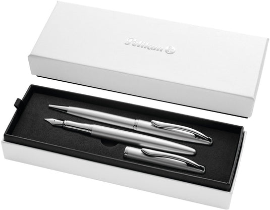 Pelikan jazz noble elegance schrijfset - vulpen m + balpen - metaal - zilver