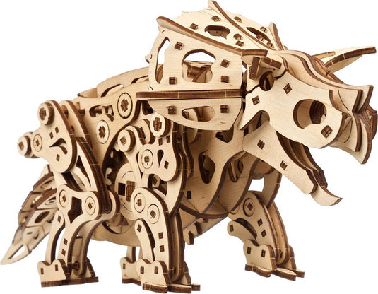 Ugears 3d modelbouw - triceratops - mechanisch bouwpakket hout - educatief speelgoed