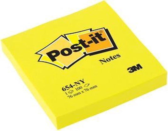 Post-it ® notes, neon geel, 76 x 76 mm, 100 blaadjes blok