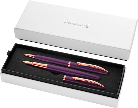 Pelikan jazz noble elegance schrijfset - vulpen m + balpen - metaal - paars