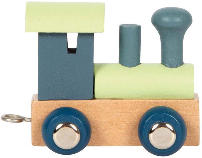 Afbeelding laden in galerijviewer, Small foot - houten lettertrein polar - locomotief blauw groen - 12 stuks
