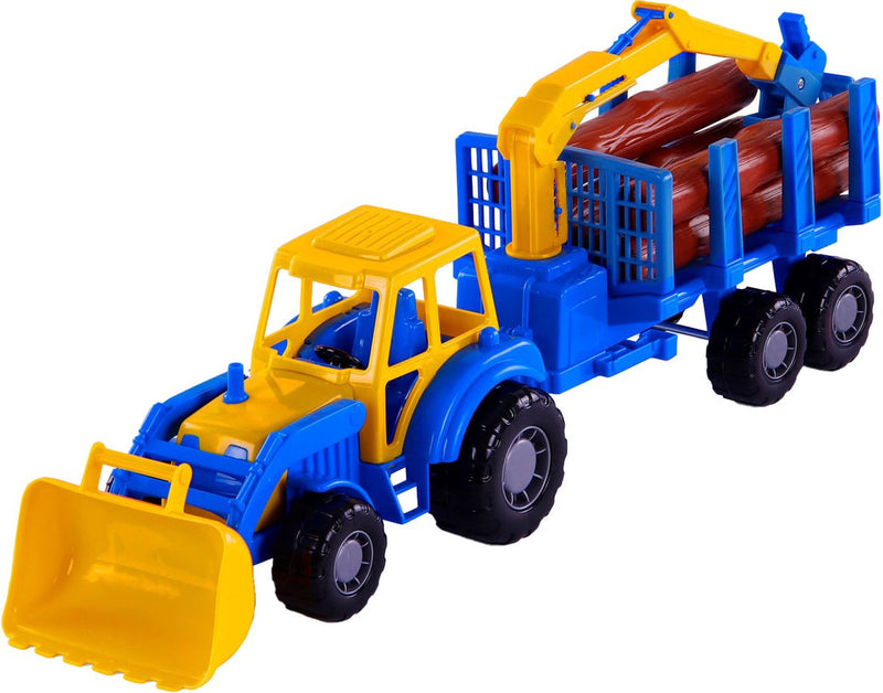 Afbeelding laden in galerijviewer, Cavallino junior tractor met kraan aanhangwagen en hout, 46cm
