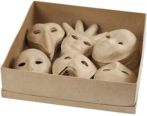 Creativ company handgemaakte papier-maché maskers - set van 60 stuks - 6 verschillende vormen - 12-21 cm - creatief masker maken