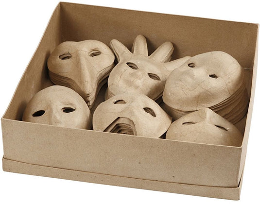 Creativ company handgemaakte papier-maché maskers - set van 60 stuks - 6 verschillende vormen - 12-21 cm - creatief masker maken