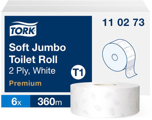 Tork 110273 toiletpapier jumbo premium 2lgs wit 360 mtr x 10cm 6 rollen (110273)