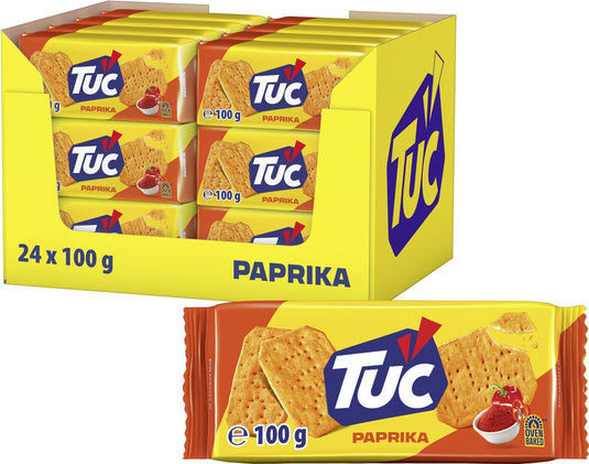Lu tuc crackers paprika - 24 x 100g - zoutje - voor de borrel - ovengebakken - zoutjes - crackers - snack - lekker bij de film