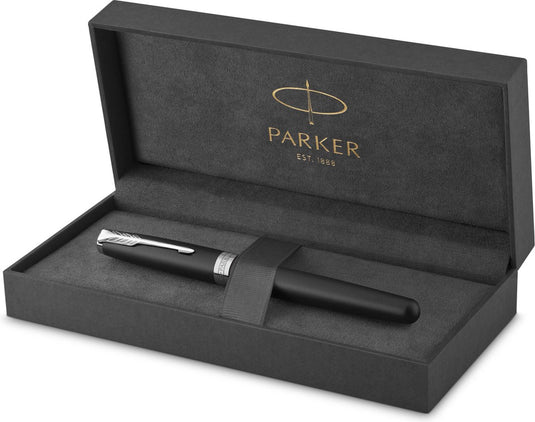 Parker sonnet rollerballpen | matzwart gelakt met palladium trim | fijne punt zwarte inkt | geschenkverpakking