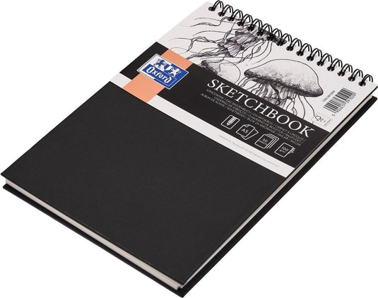 Oxford schetsboek - a5 - 50 vel - 100g papier - dubbel spiraal - harde kaft - zwart