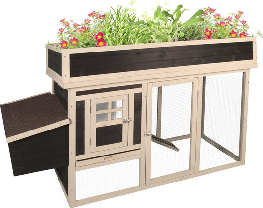 Flamingo kippenhok met ren – kippenren voor buiten – kippenhok met uitloopren – 168x65x106 cm – kippenren flora country bruin