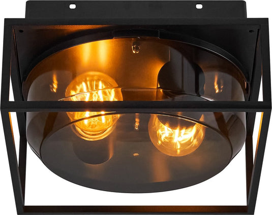 Enzo plafondlamp | griffin 2x e27 zwart smokey ip44 - 4803010