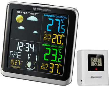 Bresser climatemp tb weerstation – kleurendisplay – binnen buiten temperatuur – luchtvochtigheid – weersvoorspelling – dcf klok – alarmfunctie – adapter inbegrepen