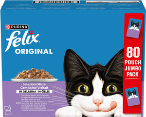 Felix mix selectie in gelei - kattenvoer natvoer – eend, rund, kip, zalm – 80 x 85 g