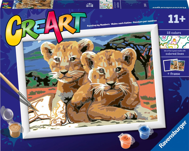 Afbeelding laden in galerijviewer, Ravensburger creart schilderen op nummer - kleine leeuwenwelpjes
