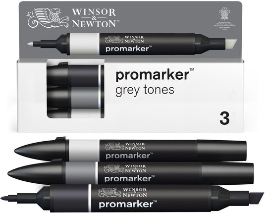 Winsor newton 0290185 promarker set 3 stuks – grey tones – alcoholmarkers met dubbele punt