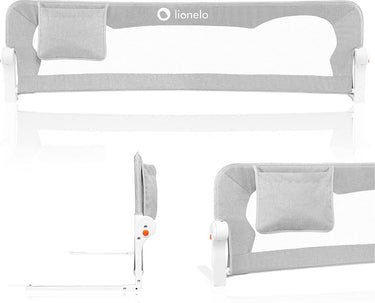 Lionelo eva bedhekje – veiligheidsbarrière tot 27 kg – 180° opvouwbaar – 150 cm breed – duurzaam aluminium frame – securebelt standsafe blokkade – voor kinderen 18m-5j