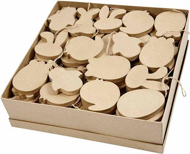 Creativ company paas decoraties - hangende decoraties voor pasen - papier maché paasornamenten met jute koord - hoogte 10 cm - 114 stuks