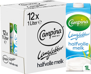 Campina langlekker – halfvolle melk – houdbaar – 12 x 1 l – voordeelverpakking