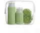 Muitomas reistas + gezichtsborstel + 2 flesjes – compact - waterdichte transparante tas - siliconen reisflessen - groen