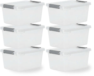 Iris storage opbergbox met clips - 4.5l - compact - stapelbaar - kunststof - transparant grijs - set van 6