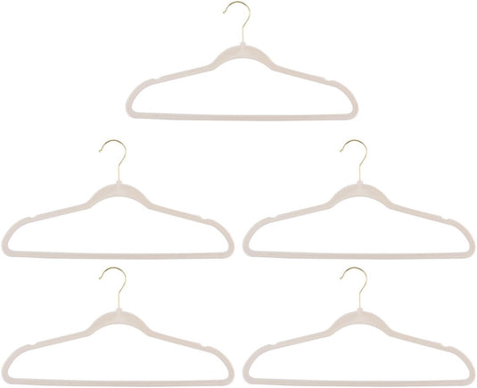 Alpina fluwelen kledinghangers crème – 10 stuks – anti-slip kleerhangers – broekhangers – goudkleurige haak