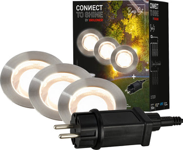 Briloner connect to shine - led grondspot voor buiten - set van 3 - tuinverlichting uitbreidingsset - warm wit licht - ip67 - ø4.5x2.5 cm - 1.5m kabel
