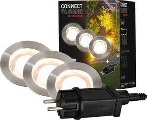 Briloner connect to shine - led grondspot voor buiten - set van 3 - tuinverlichting uitbreidingsset - warm wit licht - ip67 - ø4.5x2.5 cm - 1.5m kabel