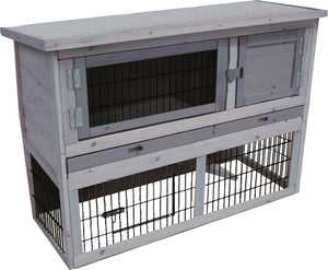 Flamingo konijnenhok met ren – compact konijnenhok voor buiten met 2 verdiepingen en nachthok – 111x45x78 cm – konijnenhok loft cottage grijs