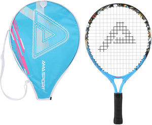 Ama sport kinder tennisracket graffiti blauw 21 inch – lichtgewicht junior racket met tas – ideaal voor beginners –
