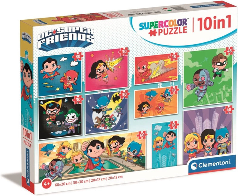 Afbeelding laden in galerijviewer, Clementoni legpuzzel super color 10in1 dc comics
