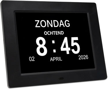 Pora co - digitale dementieklok xl – kalenderklok met datum en dag – alarmfunctie – 7 inch - alzheimerklok - verschillende interface aan de achterkant stel je analoog of digitaal in
