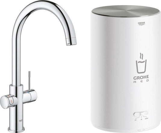 Grohe red compact 3 in 1 kokendwaterkraan - c-uitloop - 4l boiler – chroom