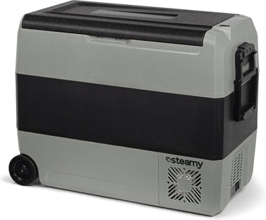 Steamy -e dual zone roller elektrische compressor koelbox op wielen - 56 liter - 12v en 230v - voor auto en camping - grijs