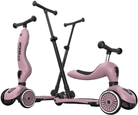 Scoot ride highwaykick 1 push go - 2-in-1 kinderstep met duwstang - step loopfiets 2-in-1, 3 wielen - duwstang 3 hoogtes, afneembare voetsteunen - 1-5 jaar, max 20 50 kg - wildberry