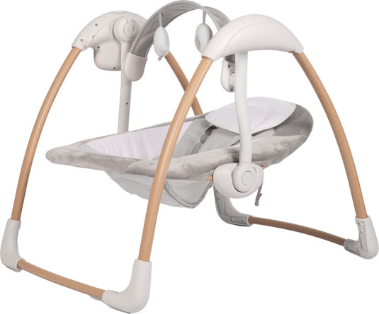 Bo jungle - schommelstoel - swing baby - tot max. 9 kg - inclusief speelboog - verstelbaar - zachte stof - muziek vibratie functies en natuurgeluiden - timerfunctie - netstroom kabel of batterijen - plooibaar - portable swing dolphy pure white - wit