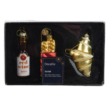 Decoris kersthanger set francaise vin rouge croissant bagette 3-delig set