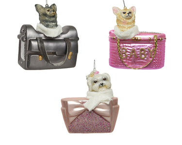 Decoris kerst ornament hond in tas 10x5,5cm