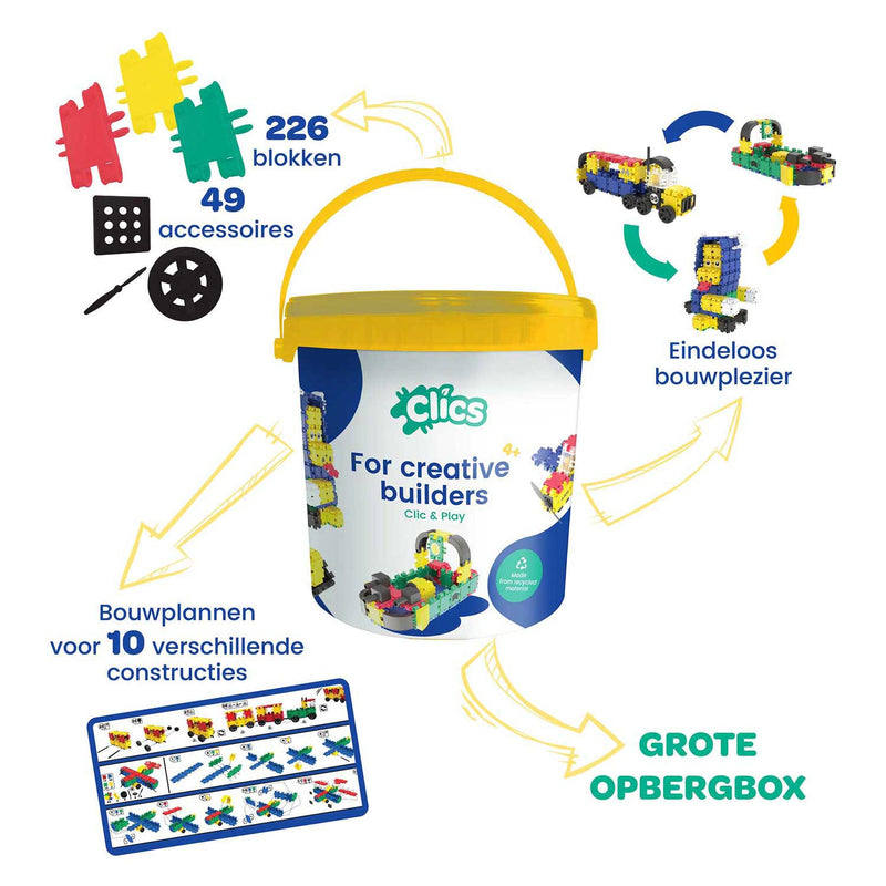 Afbeelding laden in galerijviewer, Clics build play 10-in-1 bouwblokken– duurzaam speelgoed gemaakt van gerecycleerde kunststof- bouwset 10 in 1 - speelgoed 4,5,6,7,8 jaar jongens en meisjes- educatief speelgoed- montessori speelgoed- constructie speelgoed
