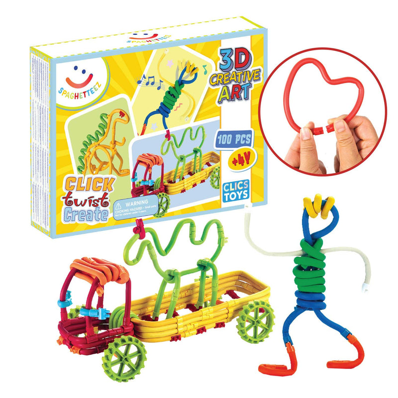 Afbeelding laden in galerijviewer, Clics Spaghetteez 3D Art Flexibele Bouwstaafjes, 100dlg.
