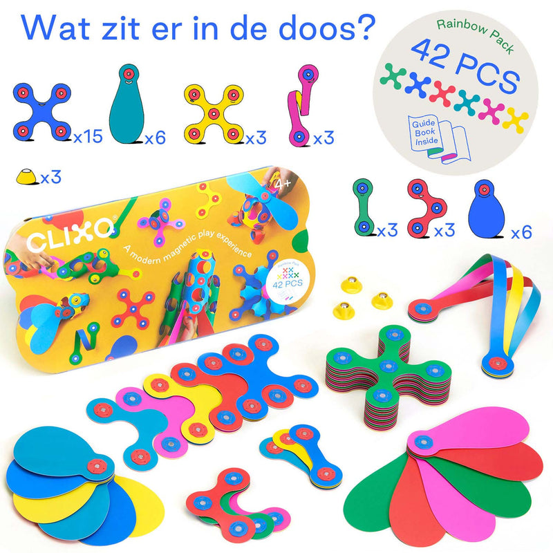 Afbeelding laden in galerijviewer, Clixo Magnetisch Bouwspeelgoed Rainbow Pack, 42dlg.
