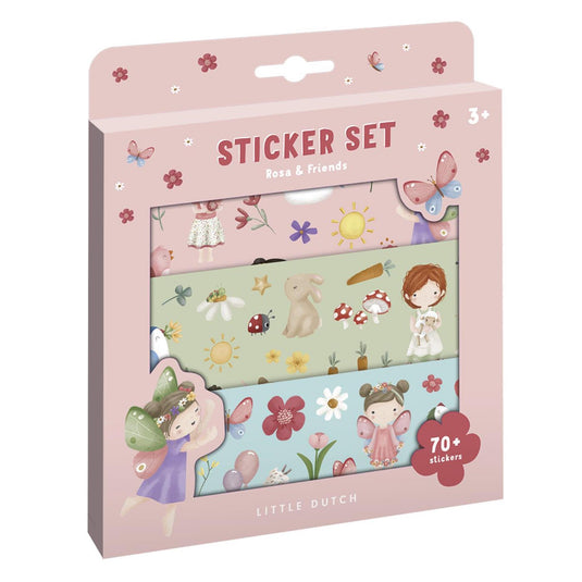 Little dutch stickers rosa friends - 3 stickervellen met speelachtergrond - stickerset