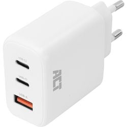 Act connectivity usb-c usb-a lader 65w 3-poorts met power delivery pps, quickcharge en ganfast (wit, 2x usb-c, 1x usb-a)