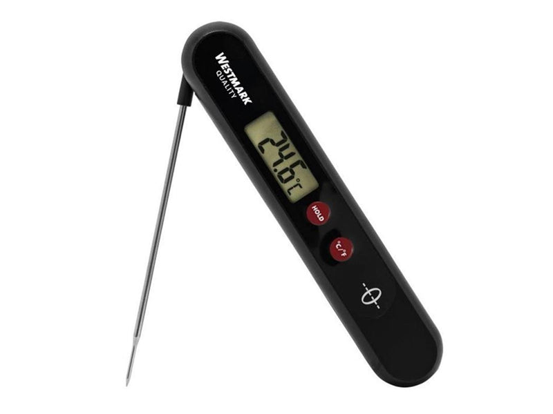 Afbeelding laden in galerijviewer, Westmark lekthermometer, zonder batterijen, met temperatuurvergrendelknop, rvs kunststof, eco, zilver zwart rood, 12962260
