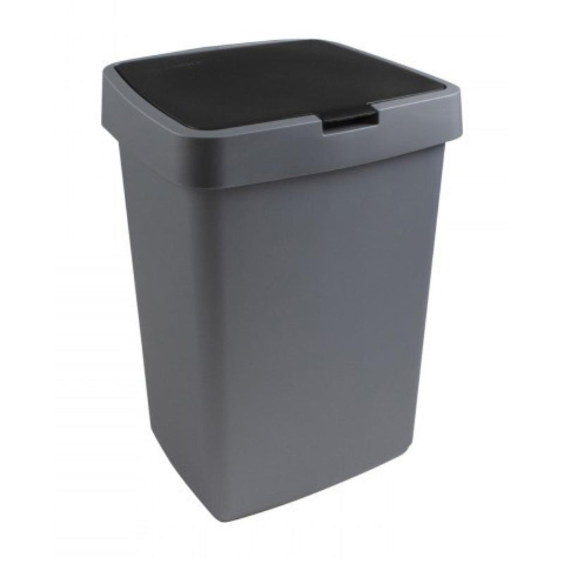 Afbeelding laden in galerijviewer, Sunware delta prullenbak 25 liter klepdeksel metallic zwart kunststof 32,3x28,1x45,2cm
