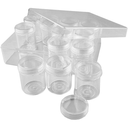 Opslagdoos met potjes, h: 47 mm, d 37 mm, 35 ml, 12 stuk 1 set