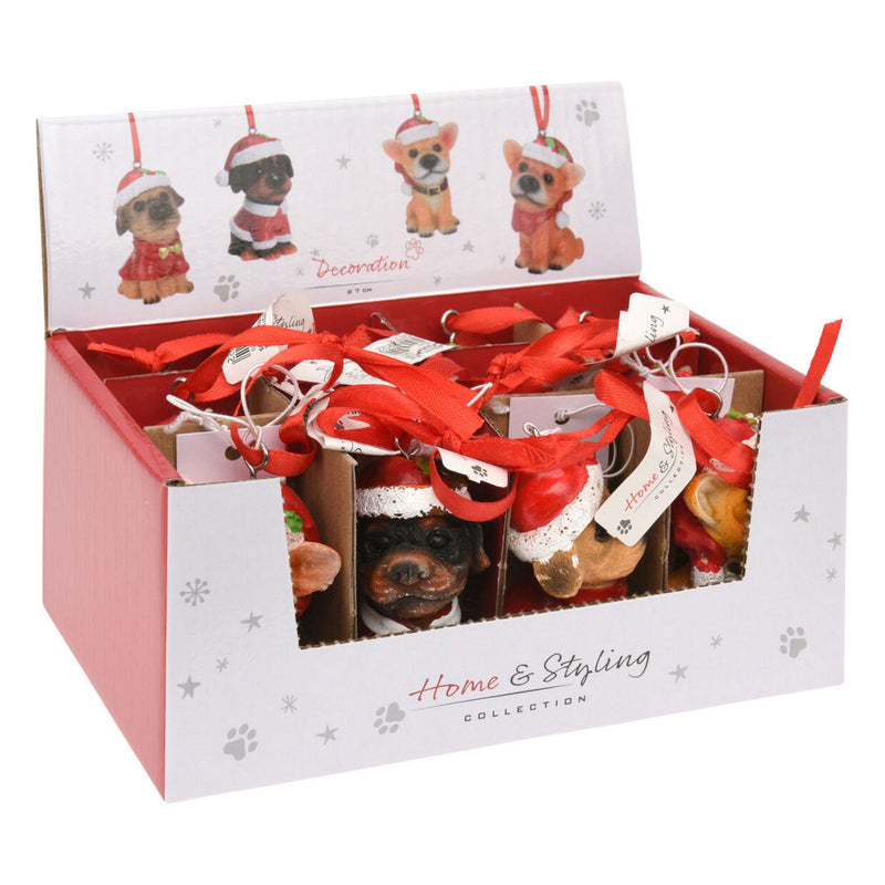 Afbeelding laden in galerijviewer, Kersthanger Hond met Kerstmuts, Set van 12 stuks
