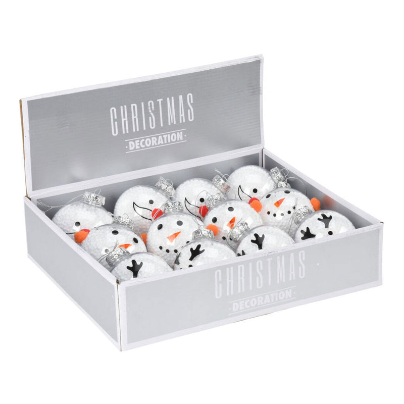 Afbeelding laden in galerijviewer, Kerstbal Sneeuwpop 8cm, Set van 12 stuks
