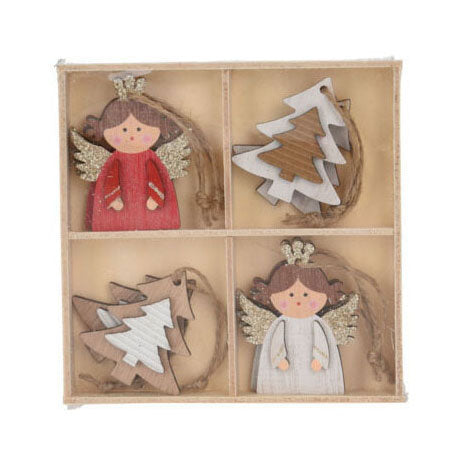 Afbeelding laden in galerijviewer, Houten kerstboomhangers, 8st.
